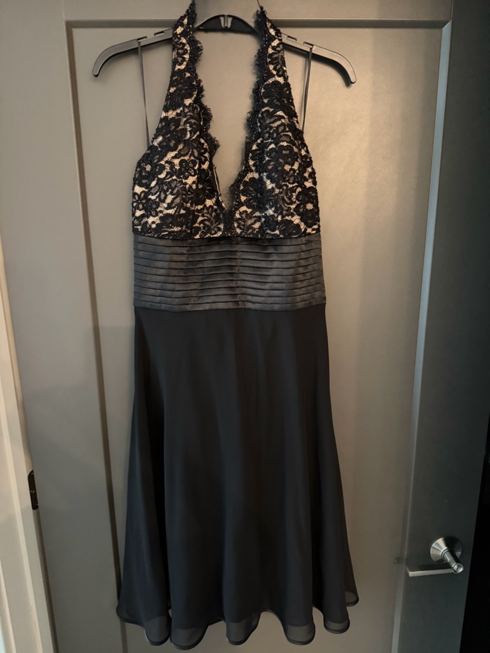 JS Boutique Black Lace Halter Evening Dress